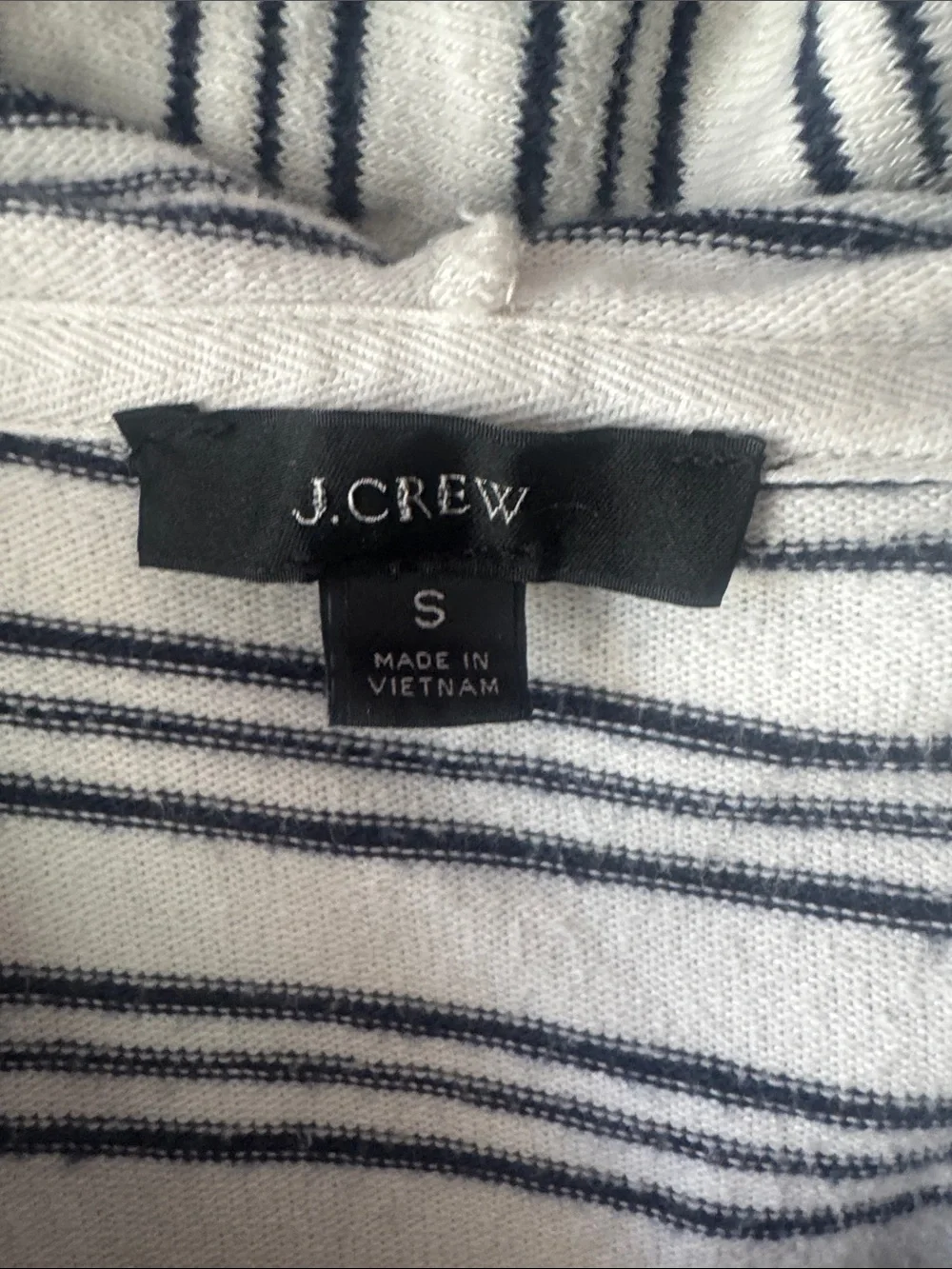 J. Crew Cream and Black Striped Crewneck Drawstring Hoodie Sweater